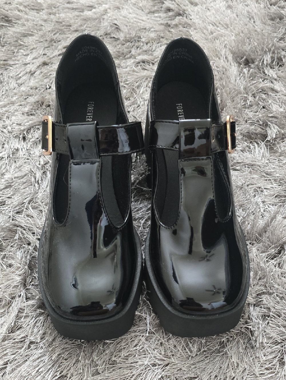 Forever 21 Black Patent Mary Jane Platform Mules with Gold Buckles